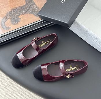 Chanel Mary Janes Pantent & Velvet Burgundy Black 