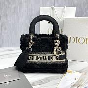 Dior Lady D-Lite Medium Bag Lambskin Wool Unbleached Caning Black - 24x21x12cm  - 5