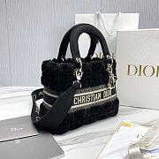 Dior Lady D-Lite Medium Bag Lambskin Wool Unbleached Caning Black - 24x21x12cm  - 3