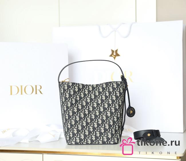 Small Diorstar Bucket Bag Blue Dior Oblique Jacquard - 24x24x15cn - 1