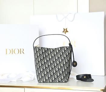 Small Diorstar Bucket Bag Blue Dior Oblique Jacquard - 24x24x15cn