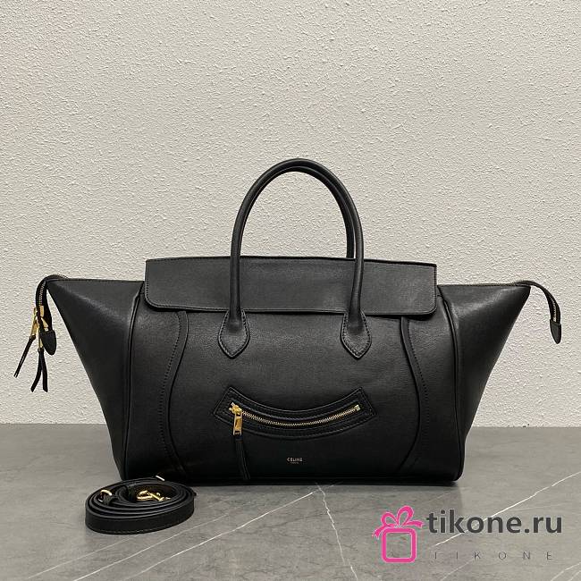 Celine Medium Smiling New Luggage In Supple Shiny Lambskin Black - 36x22x16cm - 1