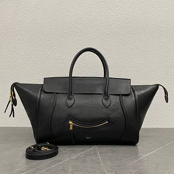 Celine Medium Smiling New Luggage In Supple Shiny Lambskin Black - 36x22x16cm