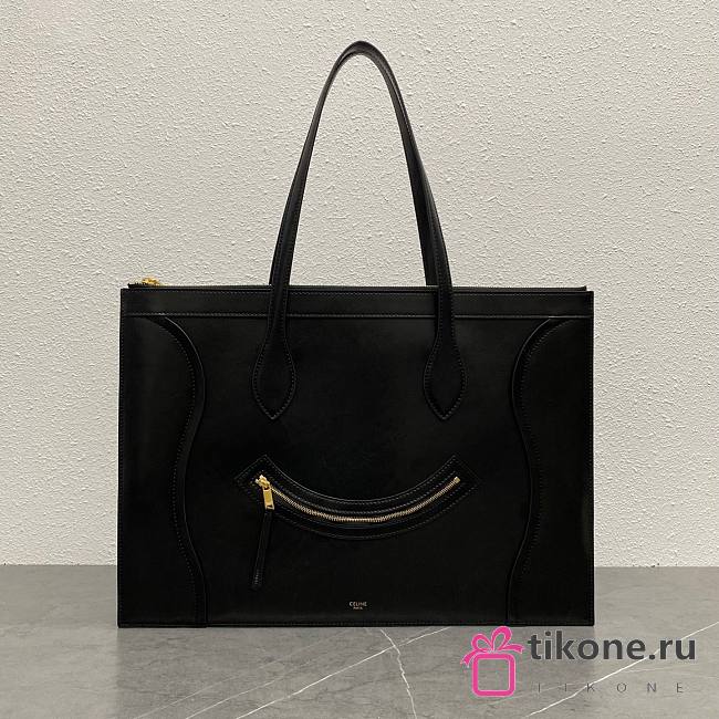 Celine Flat Cabas New Luggage In Glossy Calfskin Black - 44.5x31.5x0.5cm - 1