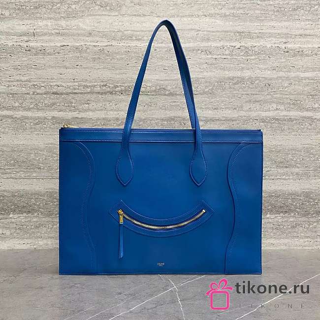 Celine Flat Cabas New Luggage In Glossy Calfskin Blue - 44.5x31.5x0.5cm - 1