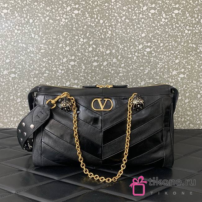 Valentino Garavani Panthea Shoulder Bag In Nappa Leather With Chevron Pattern Black - 33x19.5x9cm - 1