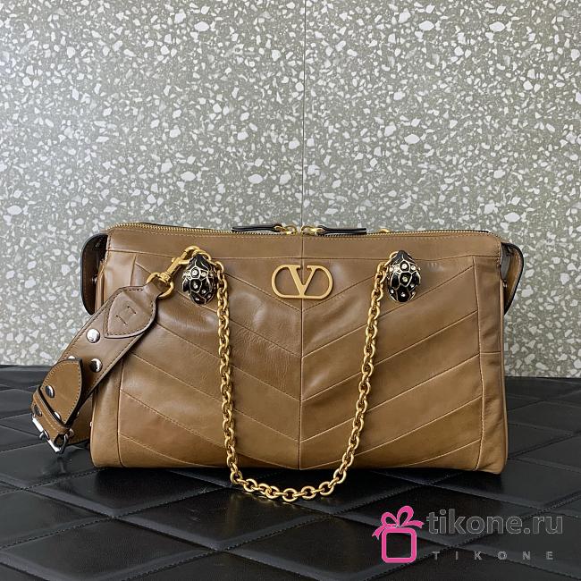 Valentino Garavani Panthea Shoulder Bag In Nappa Leather With Chevron Pattern Brown - 33x19.5x9cm - 1