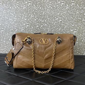 Valentino Garavani Panthea Shoulder Bag In Nappa Leather With Chevron Pattern Brown - 33x19.5x9cm