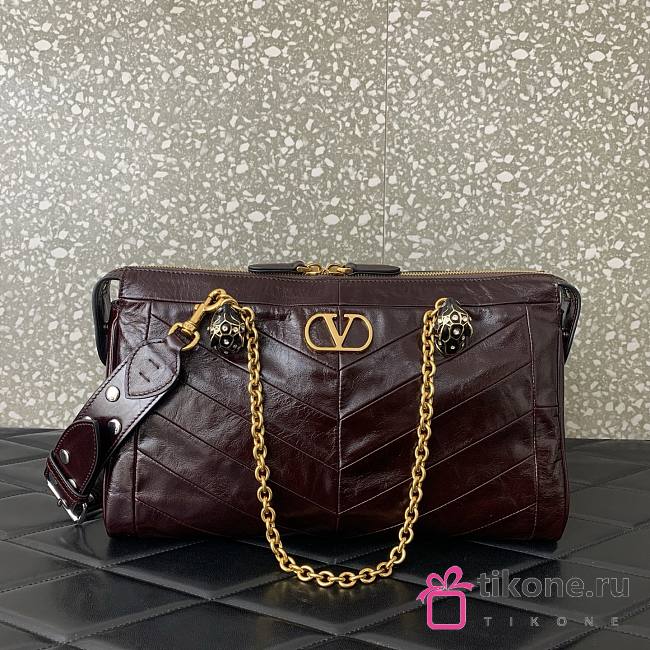 Valentino Garavani Panthea Shoulder Bag In Nappa Leather With Chevron Pattern Burgundy - 33x19.5x9cm - 1