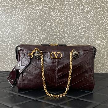 Valentino Garavani Panthea Shoulder Bag In Nappa Leather With Chevron Pattern Burgundy - 33x19.5x9cm
