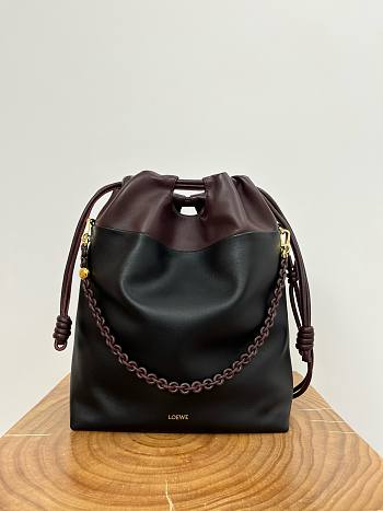 Loewe Flamenco Purse Tote In Mellow Nappa Lambskin Black/Dark Chestnut - 38x29x9cm