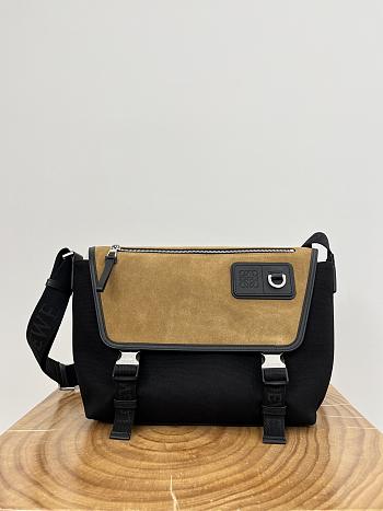 Loewe Medium Flex Messenger In Canvas And Suede Black/ Dark Gold - 38x27x9.5cm