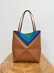 Loewe Medium Puzzle Fold Tote in Nappa Calfskin Caramel/Bright Green - 31x24.5x15cm - 3