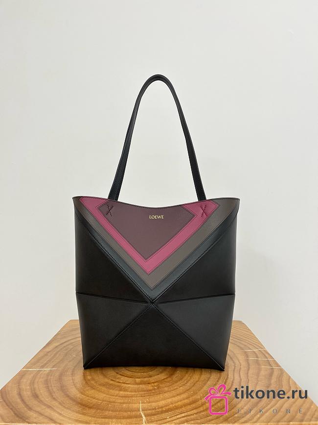 Loewe Medium Puzzle Fold Tote in Nappa Calfskin Black/Burgundy - 31x24.5x15cm - 1