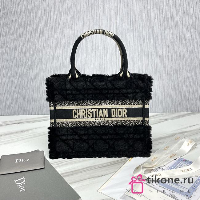 Small Dior Book Tote Lambskin Wool Unbleached Caning Black - 26.5x22x14cm - 1