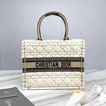 Meidum Dior Book Tote Lambskin Wool Unbleached Caning Beige - 36.5x28x16.5cm