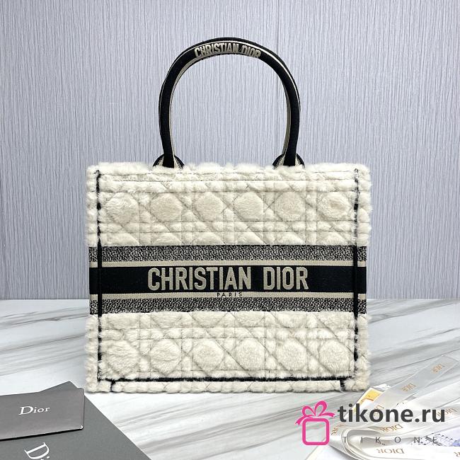 Meidum Dior Book Tote Lambskin Wool Unbleached Caning White - 36.5x28x16.5cm - 1