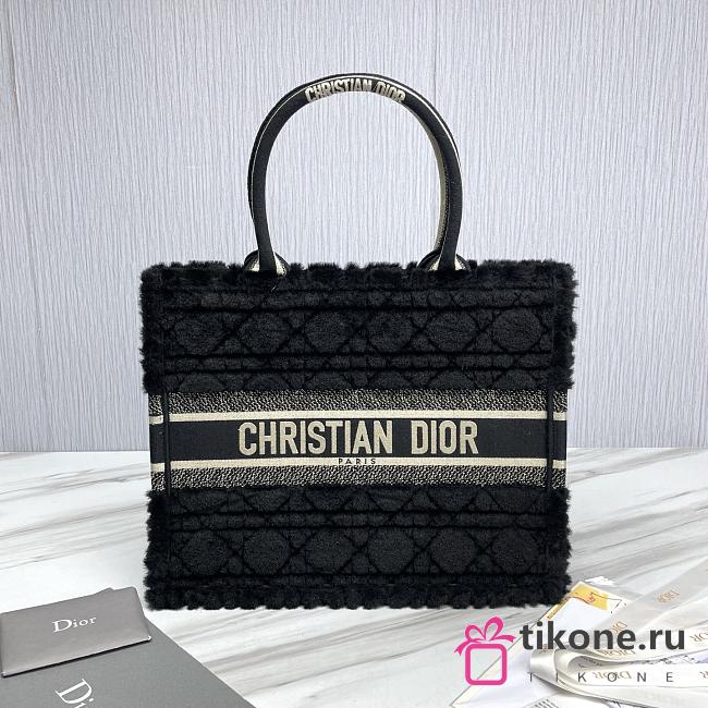 Meidum Dior Book Tote Lambskin Wool Unbleached Caning Black - 36.5x28x16.5cm - 1