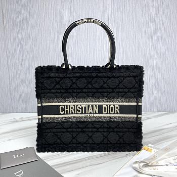 Meidum Dior Book Tote Lambskin Wool Unbleached Caning Black - 36.5x28x16.5cm