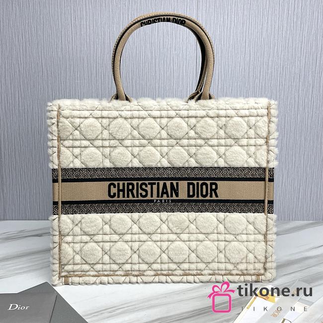 Large Dior Book Tote Lambskin Wool Unbleached Caning Beige - 42x35x18.5cm - 1