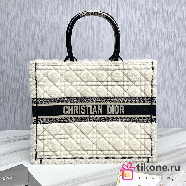 Large Dior Book Tote Lambskin Wool Unbleached Caning White - 42x35x18.5cm - 1