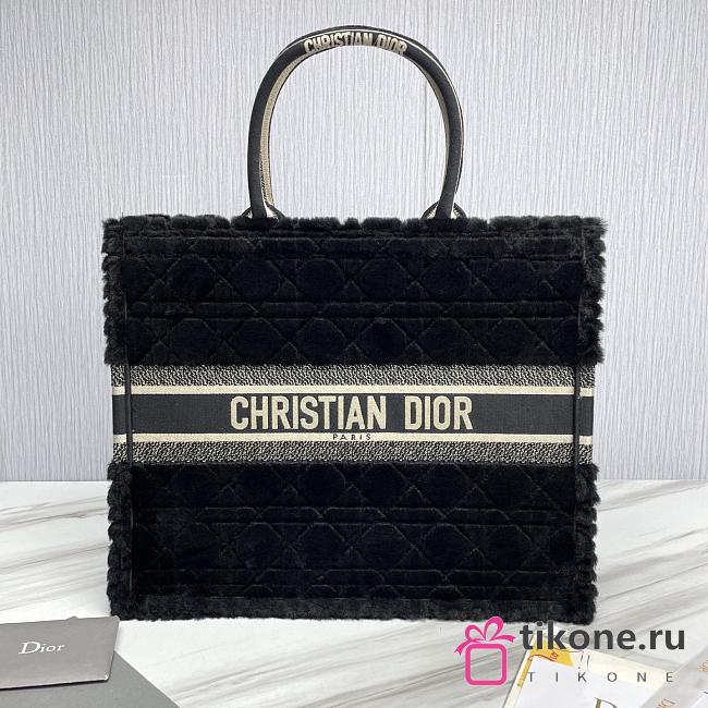 Large Dior Book Tote Lambskin Wool Unbleached Caning Black - 42x35x18.5cm - 1