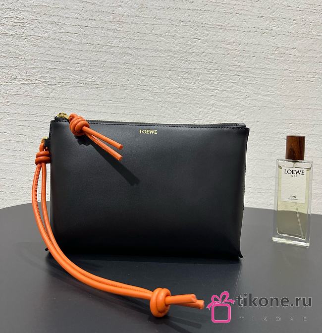 Loewe Knot T Pouch In Shiny Nappa Calfskin Black - 22.5x5.5x15.5cm - 1