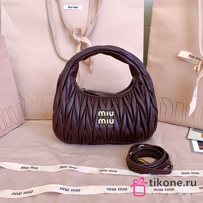 Miumiu Wander Matelasse Nappa Leather Hobo Bag Burgundy - 20x17x6cm - 1