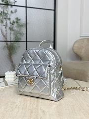 Chanel Backpack Grained Calfskin & Gold-Tone Metal Silver - 22x22.5x8.5cm - 6