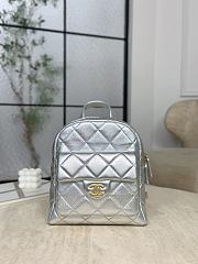 Chanel Backpack Grained Calfskin & Gold-Tone Metal Silver - 22x22.5x8.5cm - 4