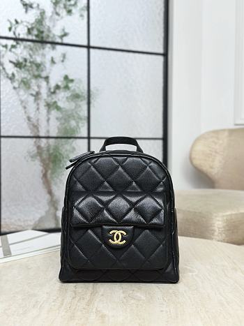 Chanel Backpack Grained Calfskin & Gold-Tone Metal Black - 22x22.5x8.5cm