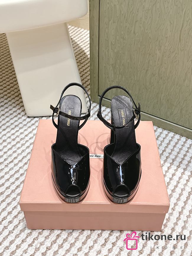Miumiu Patent Leather Platform Sandals Black 11.5cm - 1