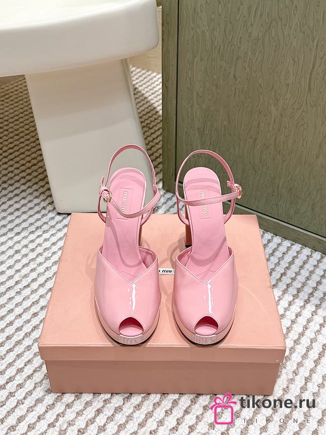 Miumiu Patent Leather Platform Sandals Pink 11.5cm - 1