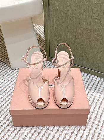 Miumiu Patent Leather Platform Sandals Beige 11.5cm