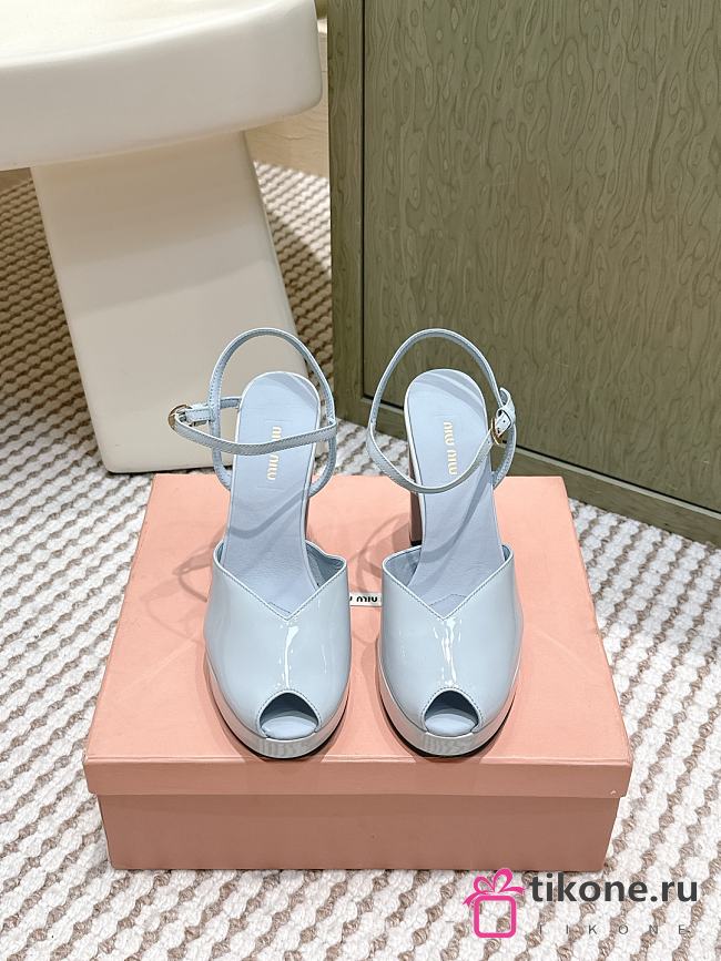 Miumiu Patent Leather Platform Sandals Blue 11.5cm - 1