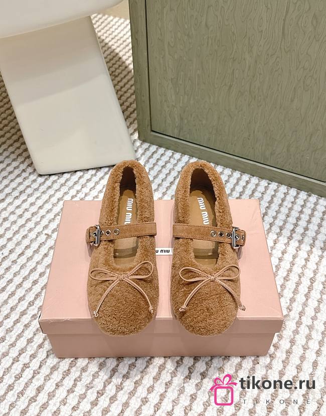 Miumiu Shearling Ballerinas Brown - 1
