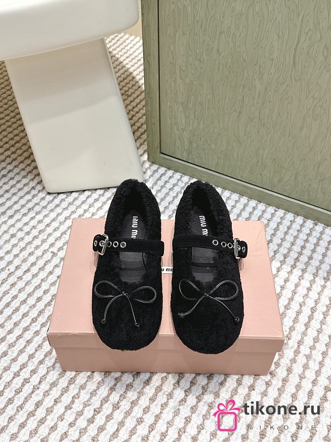 Miumiu Shearling Ballerinas Black  - 1