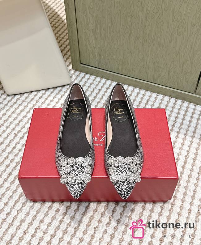 Roger Vivier Efflorescence Ballerinas in Crystal Black - 1