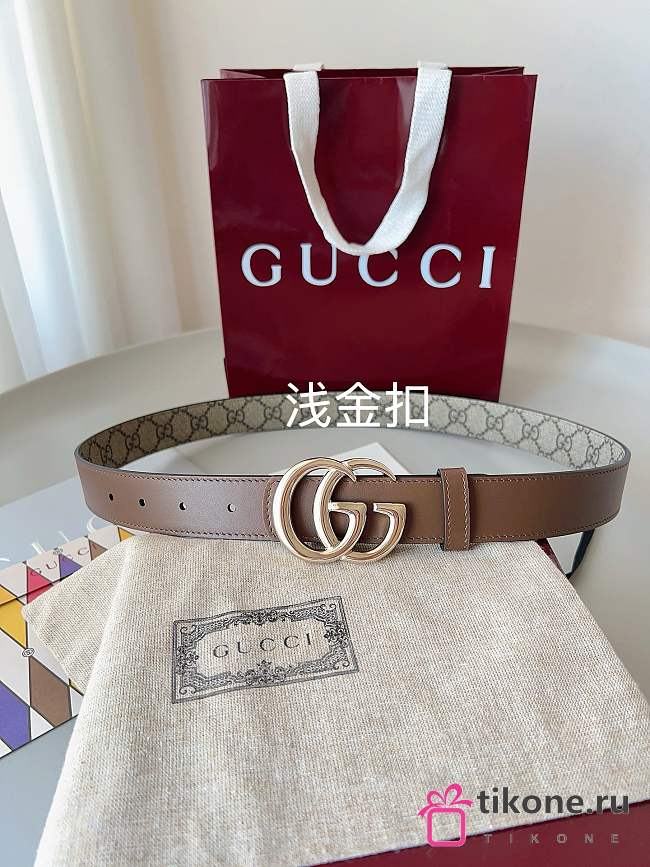 Gucci Reversible GG Marmont Belt Beige Supreme And Brown Leather 3cm - 1