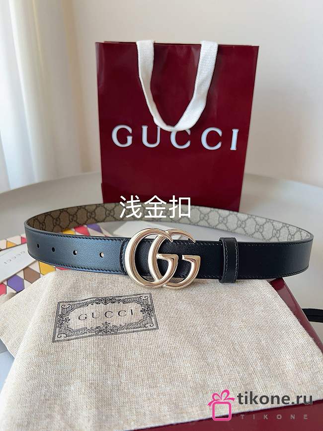 Gucci Reversible GG Marmont Belt Beige Supreme And Black Leather 3cm - 1