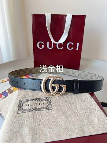 Gucci Reversible GG Marmont Belt Beige Supreme And Black Leather 3cm