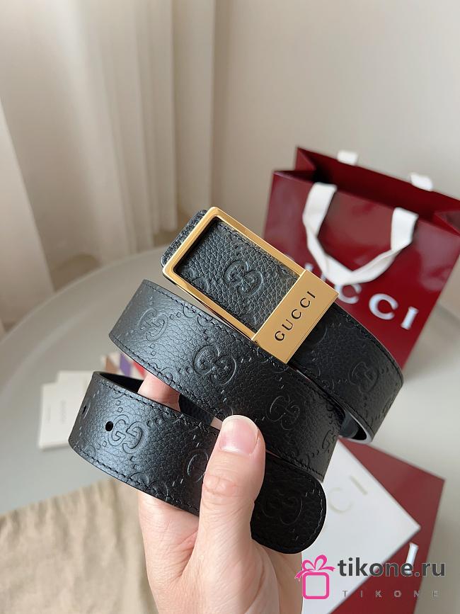 Gucci GG Belt With Rectangular Buckle Black Gold 3.5cm - 1