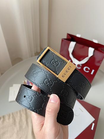 Gucci GG Belt With Rectangular Buckle Black Gold 3.5cm