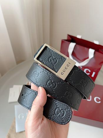 Gucci GG Belt With Rectangular Buckle Black Silver 3.5cm