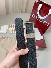 Gucci GG Belt With Rectangular Buckle Black Silver 3.5cm - 3