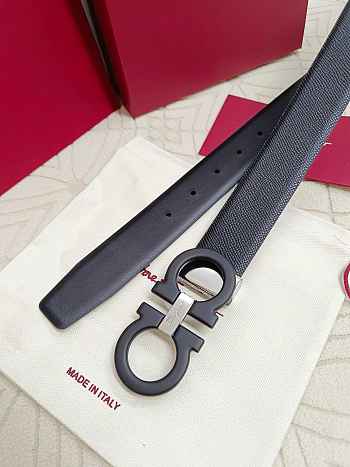 Salvatore Ferragamo Reversible And Adjustable Gancini Belt Smooth/ Hammered Calfskin Black Silver 3.5cm