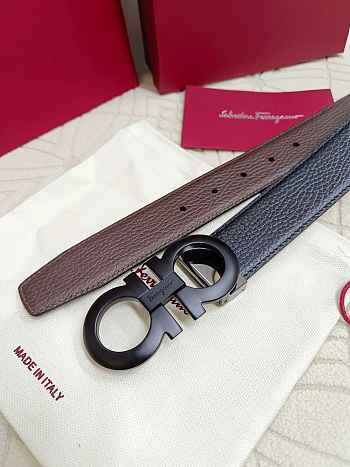 Salvatore Ferragamo Reversible And Adjustable Gancini Belt Grained Calfskin Black/Brown 3.5cm