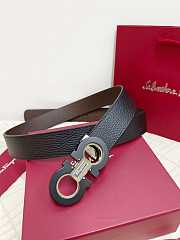 Salvatore Ferragamo Reversible And Adjustable Gancini Belt Grained Calfskin Black/ Brown Silver 3.5cm - 5