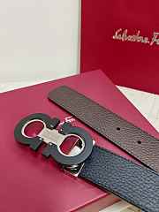 Salvatore Ferragamo Reversible And Adjustable Gancini Belt Grained Calfskin Black/ Brown Silver 3.5cm - 4