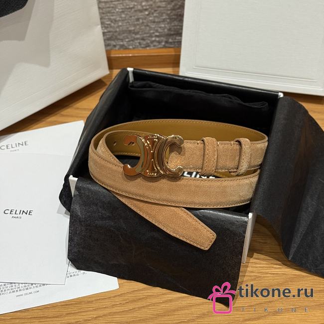 Celine Medium 25mm Triomphe Belt In Suede Calfskin Tobacco  - 1